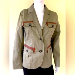 Michael Kors army green khaki safari cargo blazer collared 2 buttons 4 pockets S